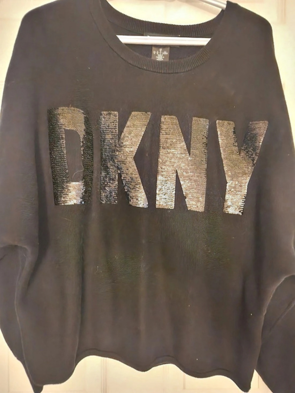DKNY Jeans Black Metallic Logo Sweatshirt Size Medium